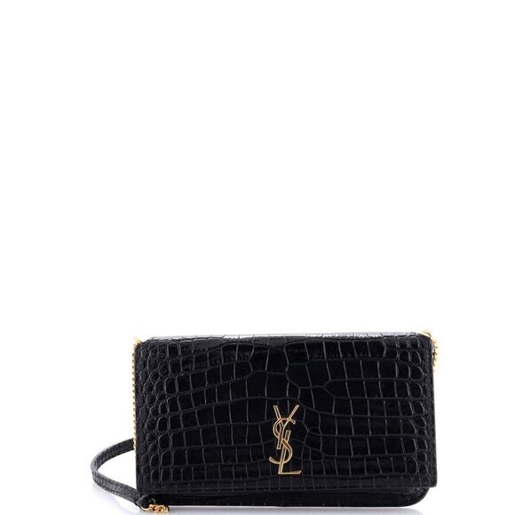 Saint Laurent Classic Monogram Phone Holder Shoulder Bag Crocodile Embossed Leat - Picture 1 of 6